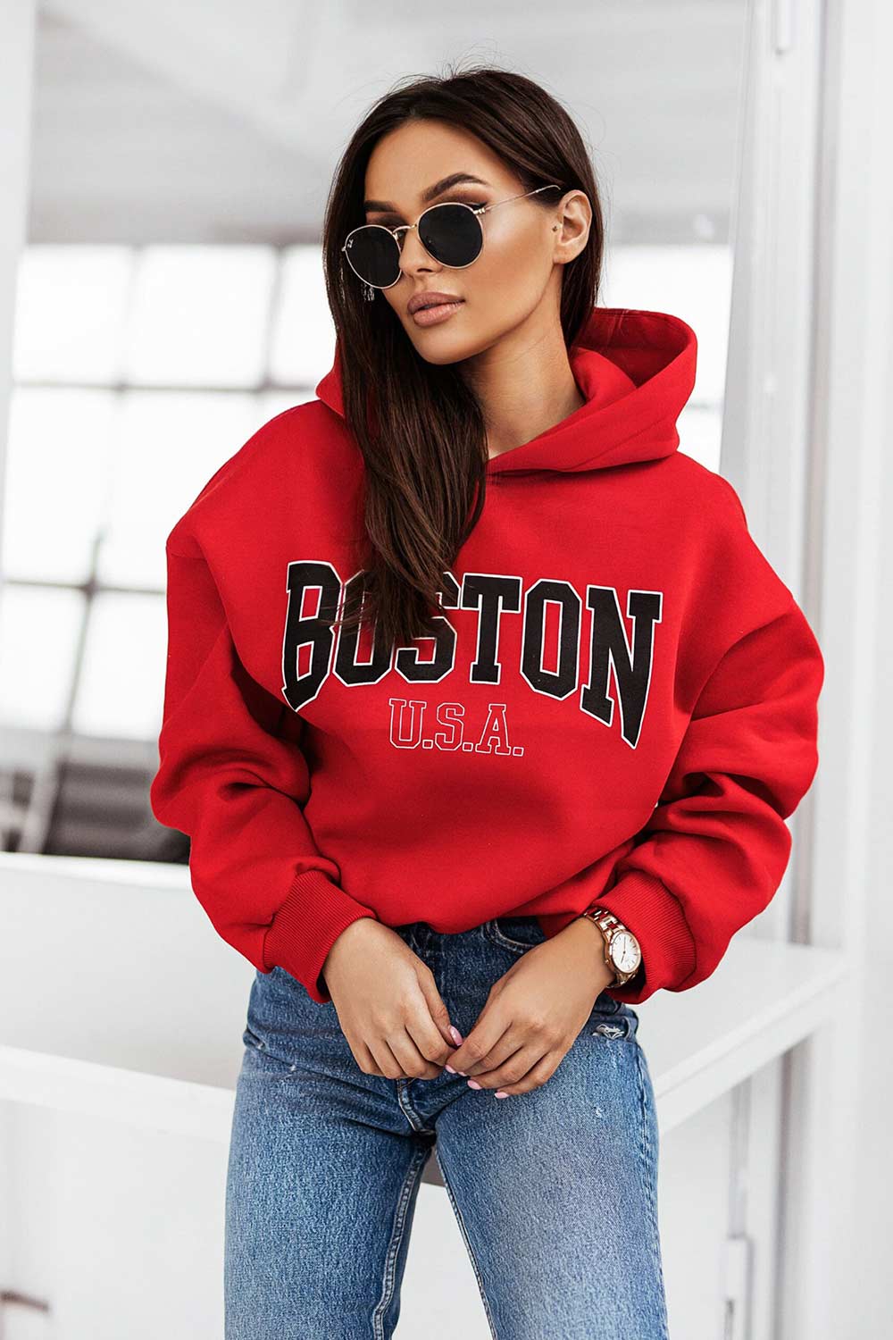 Raudonas džemperis su pašiltinimu "boston"