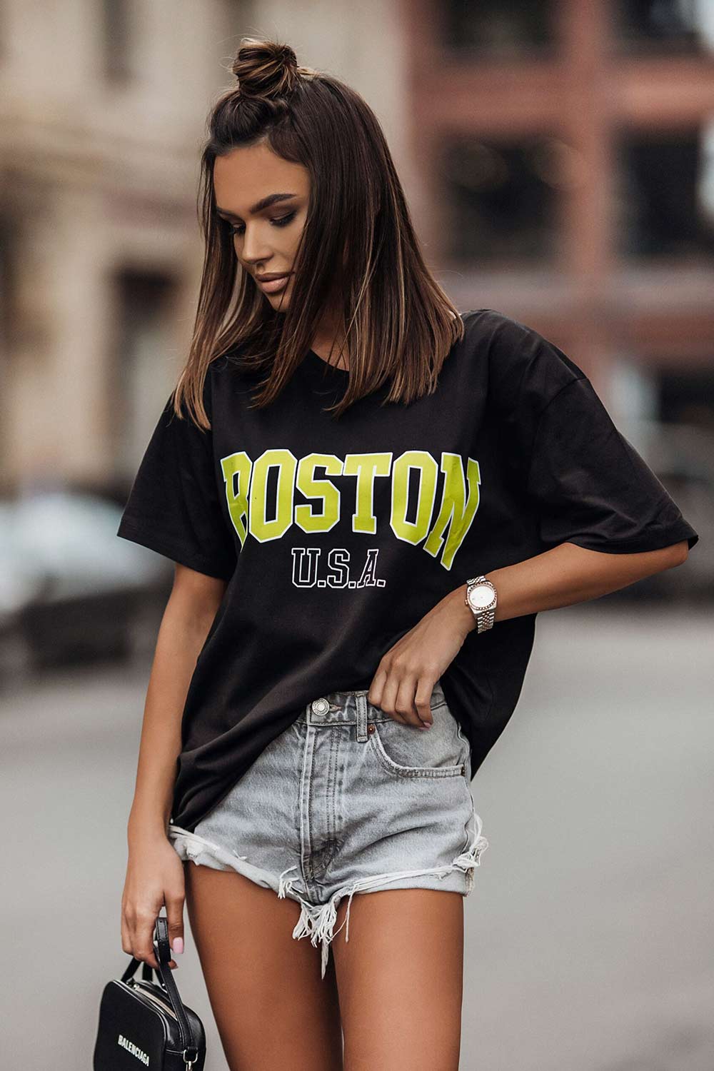 Oversize juodi marškinėliai "BOSTON"